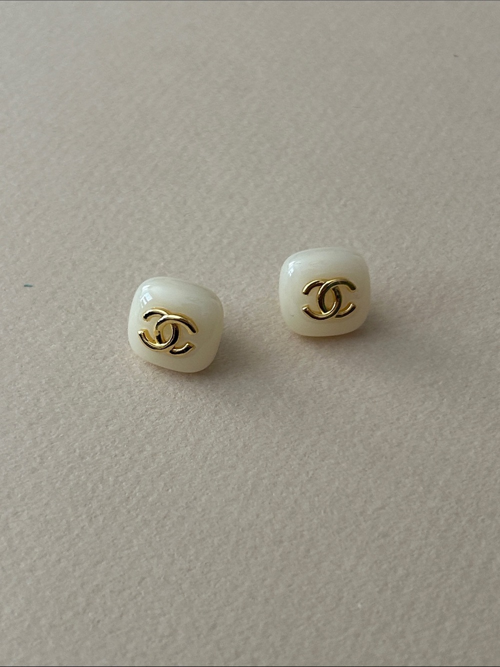 CHANEL Ivory and Gold CC Logo Stud Earrings L23